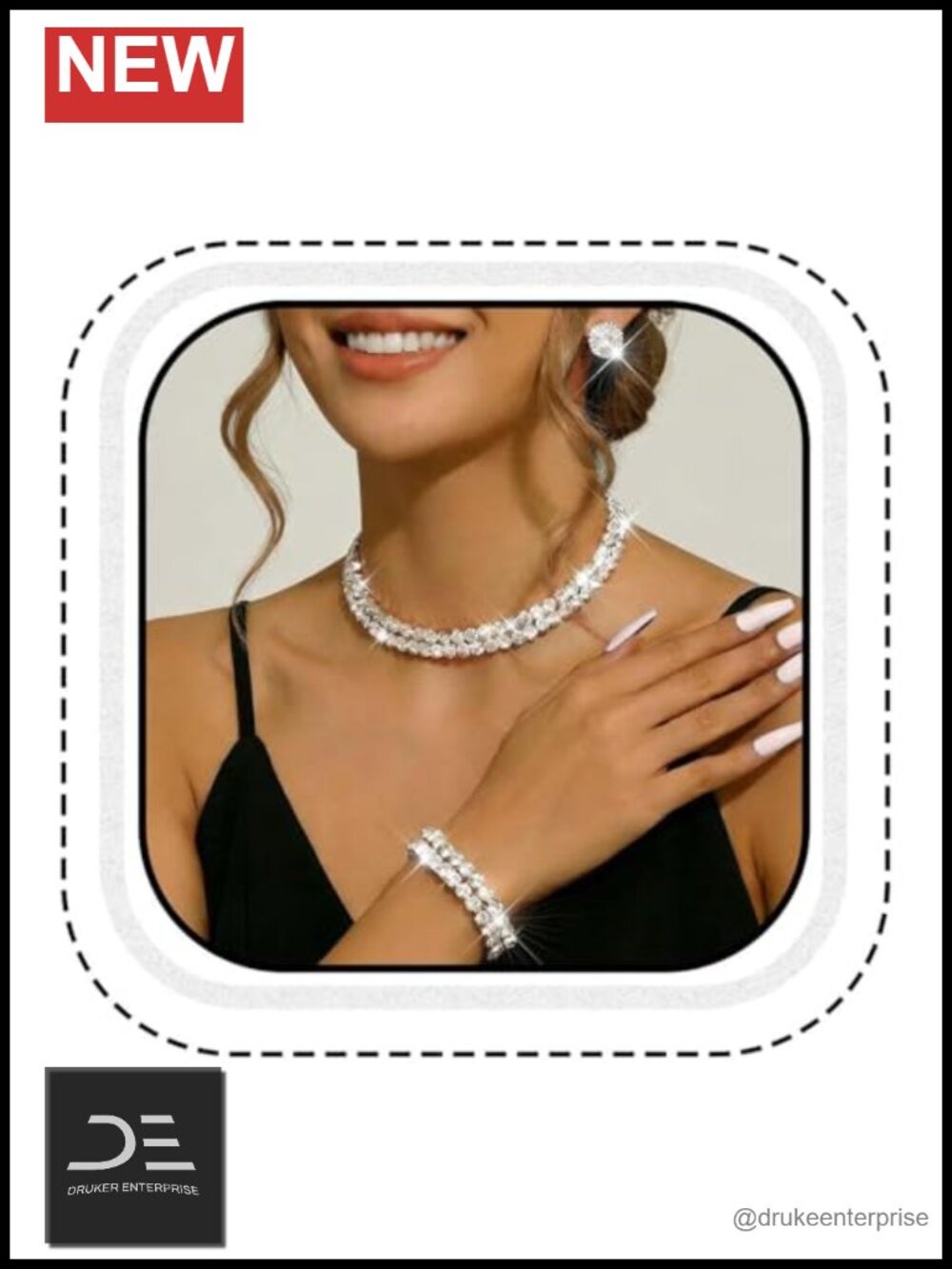 Rhinestone Jewelry Set - Necklace Earrings Bracelet for Wedding Prom